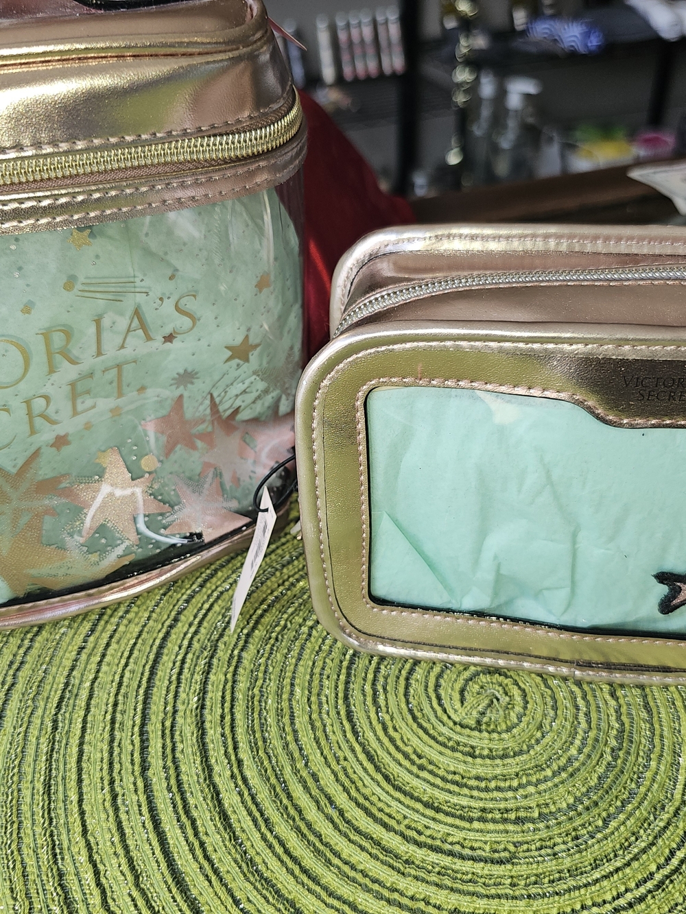 Victoria's Secret Rose Gold and Mint Clear Travel Pouch